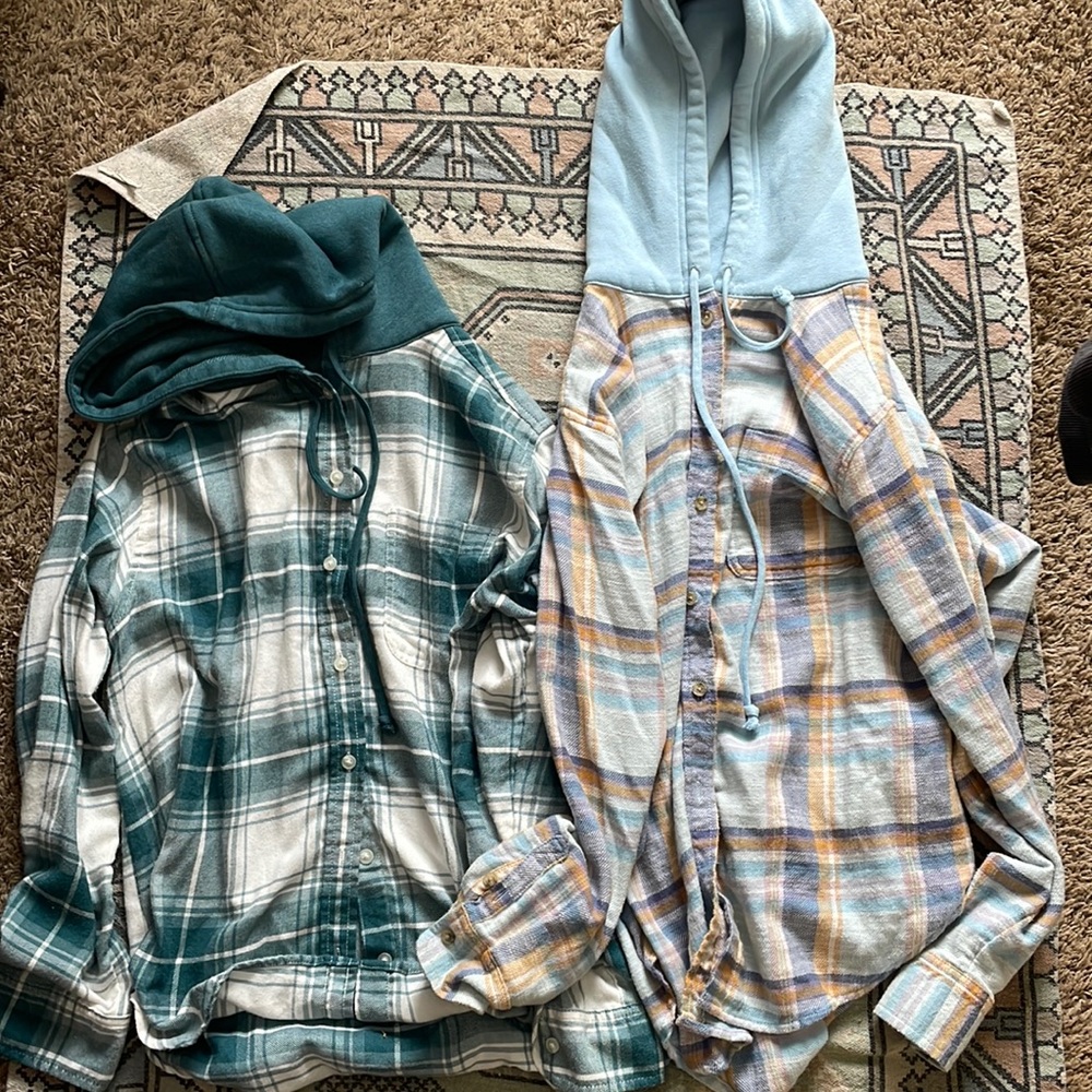two hoodie flannels